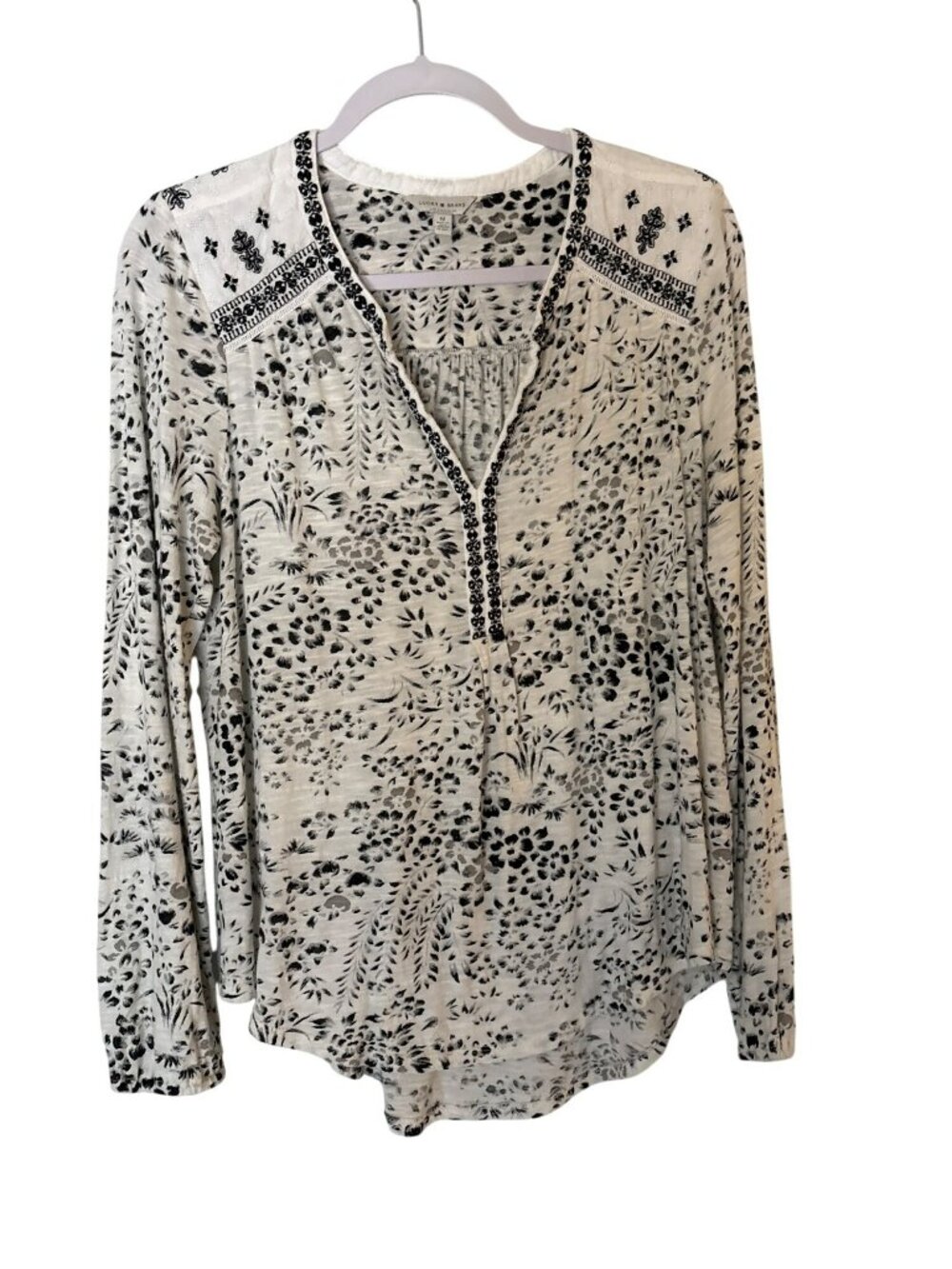 Lucky Brand Floral Embroidered Long Sleeve Top Size M